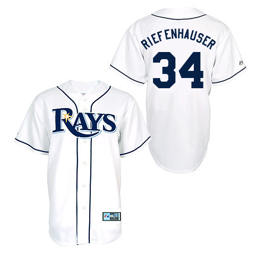 C-J Riefenhauser #34 Youth Baseball Jersey-Tampa Bay Rays Authentic Home White Cool Base MLB Jersey